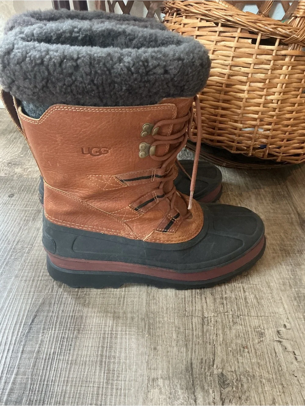 UGG Brown and Black Waterproof Shearling-Trim Winter Boots